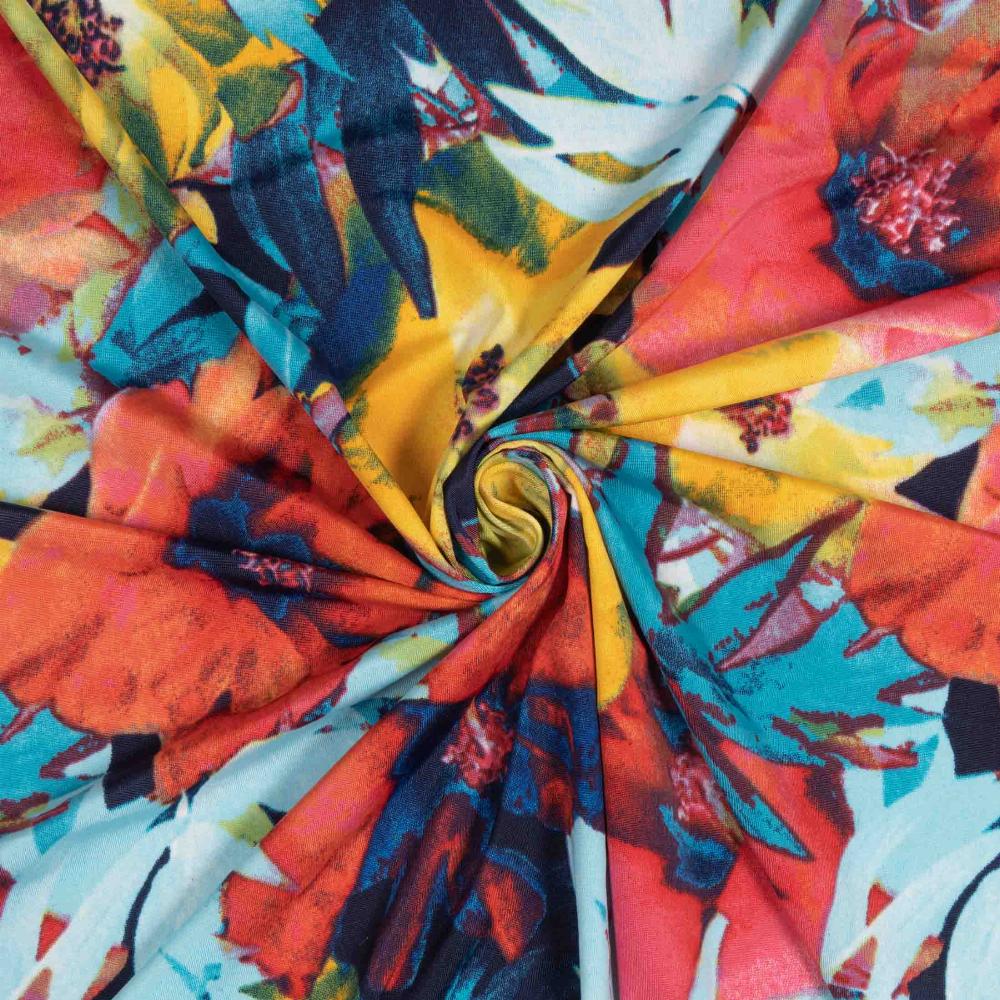 Punto fino floral D/8 turquesa - telas de punto estampado en PUGUTEXTILE